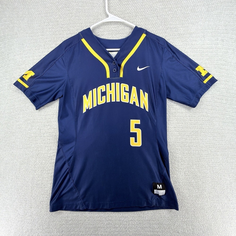 Nike Michigan Wolverines Softball Jersey Womens M Navy #5 NCAA Dri-FIT